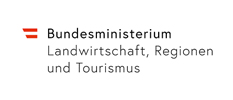 Logo des österreichischen Bundesministeriums Landwirtschaft, Regionen und Tourismus, mit einem kleinen rot-weiß-roten Flaggenemblem.